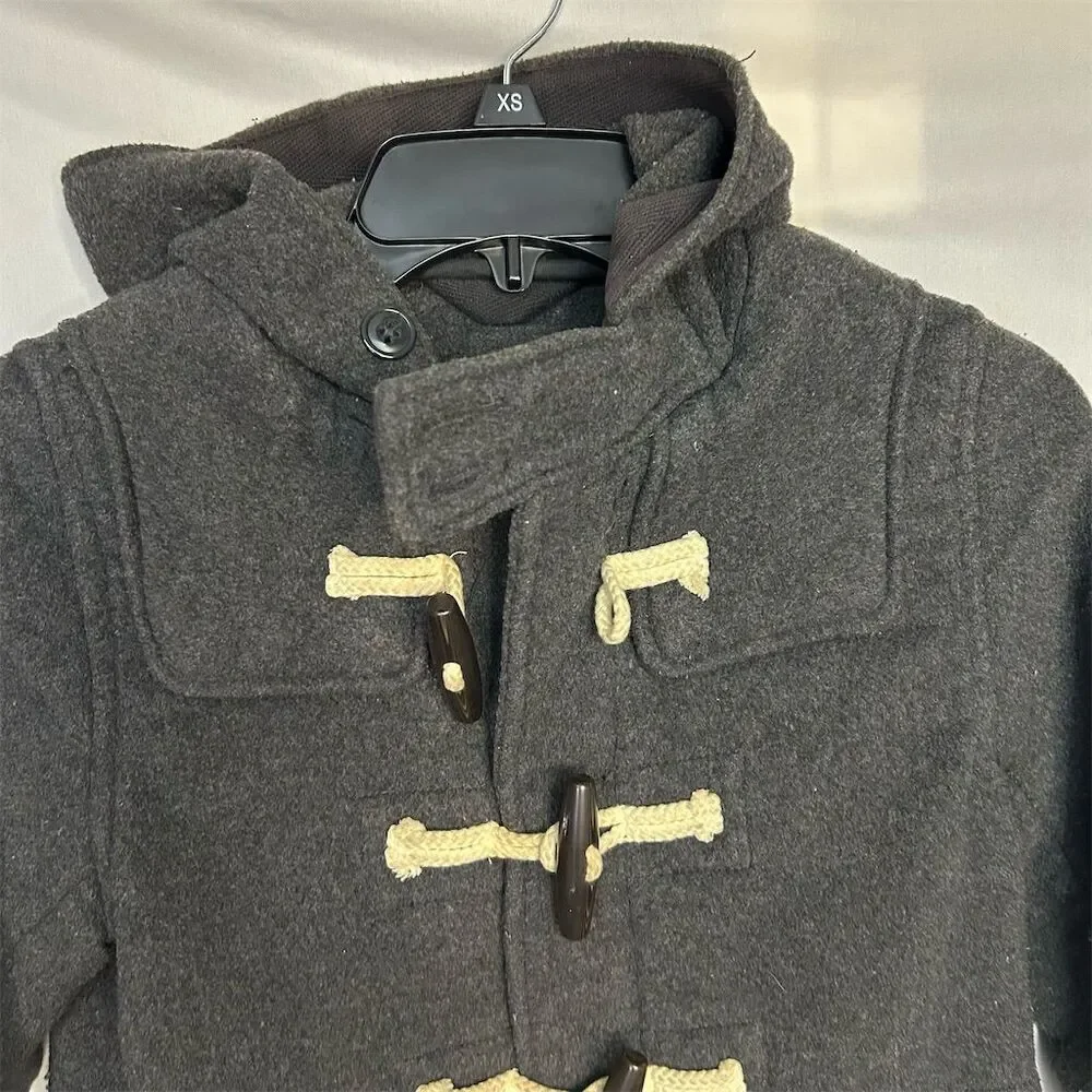 Gap Kids Gray Duffle Coat Size Small 6  Hooded Toggle Casual Mid-Length See Flaw
